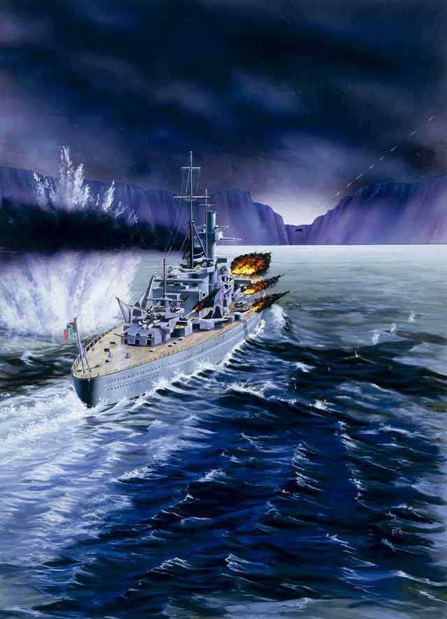 The original for Death Wake was drawn from a model of the ship. The title was originally drawn in the wake, but later removed.