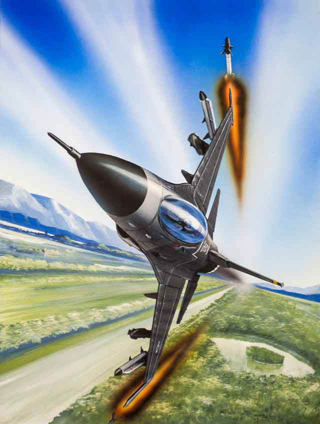 The attempt to get the impression of forward speed out of the frame works better than on the much earlier Skyhawk artwork