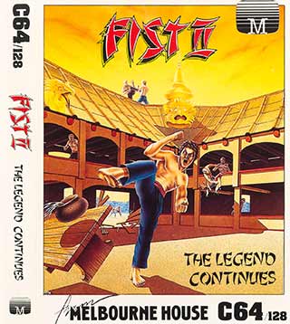The C 64 cassette inlay for Fist II compete with cropped illustration and logos. 