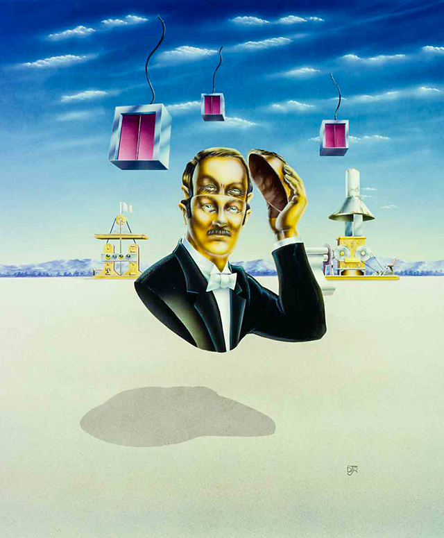The artwork features a man removing the top of his head to reveal an alternative personality.