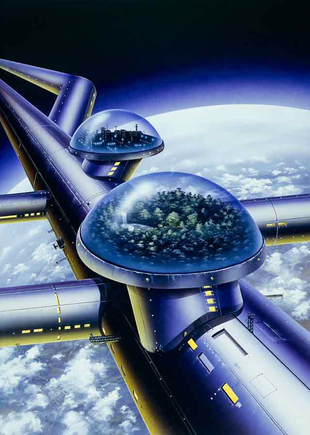 The cover artwork shows a 'Silent Running' type spaceship with hydroponic gardens and cities in perspex domes. 