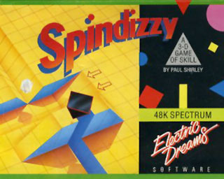 The C64 cassette inlay for Spindizzy including logo and illustration.