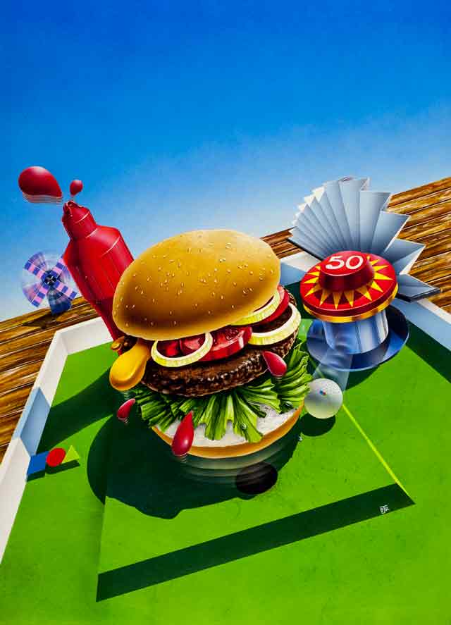 Many of the features from the game are included in the cover illustration. Jumping hamburgers, Spurting ketchup bottles included.
